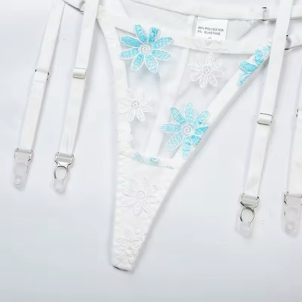 Spring Feather Floral Ruffle Garter | Bra | Thong Lingerie Boudoir Set - Picture 8 of 15